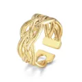 Bague tressée dorée ajustable en acier inoxydable, élégant anneau ouvert tendance. - Ouvert Ajustable / Style 21 doré