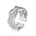 Bague ouverte tressée en acier inoxydable réglable, bijou de couple argenté pour le quotidien. - Ouvert Ajustable / Style 21 Argent