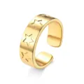 Bague ouverte réglable en acier inoxydable doré avec motif d'étoiles gravées élégante. - Ouvert Ajustable / Style 24 doré