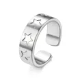 Bague en acier inoxydable reglable avec etoiles, bague large moderne pour le style. - Ouvert Ajustable / Style 24 argent