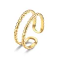 Bague ouverte double dorée avec design de perles, bague en acier inoxydable réglable. - Ouvert Ajustable / Style 26 or