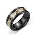 Men's black titanium steel ring with gold dragon pattern, punk style statement band jewelry. - Black Ring - Gold Base with Gold Flakes
