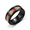 Mens black stainless steel ring with red green dragon pattern stylish cool punk jewelry piece - Black Ring - Green Base with Red Flakes