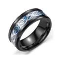 Herren Edelstahl Drachen Ring Schwarz Blau Keltisch Band Modeschmuck Geschenk! - Größe 7 / Schwarzer Ring - Blauer Grund mit Silberflocken