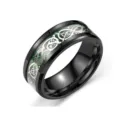Schwarzer Herren Titanstahl Ring mit grünem Drachen Muster, cooler modischer Schmuck. - Größe 7 / Schwarzer Ring - Grüner Grund mit Silberflocken