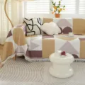 Couverture de canapé nordique à motif géométrique avec franges en beige et marron - 130x180cm (Fauteuil) / Épissage Géométrique Multicolore