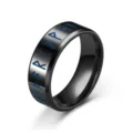 Schwarzer Edelstahring für Herren mit blauen nordischen Runen Gravuren, 8mm breit. - Größe 6 / Schwarz