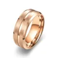 Men titanium steel frosted ring 8mm wide groove stainless steel jewelry detail view - Rose Gold