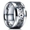 Stainless steel ring detailed close-up showing intricate mechanical gear inlay pattern. - 8mm Stainless Steel - Women's Gear Rings