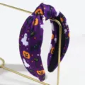 Halloween pumpkin ghost themed wide knotted hair hoop fashion accessory for women daily wear - Solid Purple