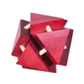 Wooden interlocking brain teaser puzzle detail view, classic red geometric block toy. - Eight-Sided Wooden Puzzle