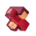 Wooden interlocking puzzle detail view, traditional brain teaser toy with smooth finish. - Concealed