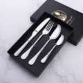 Stainless steel cutlery set with knife fork and spoon in gift box for home and hotel use - 4-Piece Set in Box / Natural