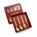 Gehämmertes Edelstahl Löffel und Gabel Set Gold Dessert Kaffee Kuchen Besteck Geschenkbox - 304 Gehämmertes 4-Teiliges Geschenkset / Titangold