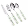 Set posate in acciaio inox con manico in ceramica perla verde chiaro, elegante cucina. - Set di 4 Pezzi / Verde