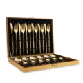 Luxury stainless steel 24-piece gold cutlery set with elegant gift box for home and hotel. - 24-Piece Set - Titanium Gold