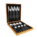 Edelstahl Besteckset portugiesischer Stil, 24-teiliges Tafelservice im Holzkasten. - 16-teiliges Set - Naturfarben