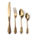 Juego de cubiertos vintage de acero inoxidable dorado cuchillo tenedor cuchara mesa - Set de 4 piezas / Oro Titanio