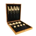 Schwarzes und goldenes Edelstahl Besteck Set 24 Teile Gabel Messer Löffel Box - 16-teiliges Set - Schwarzgold