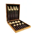 Gold and pink stainless steel 24-piece flatware set in a luxury wooden gift box for home. - 16-Piece Set - Pink Gold