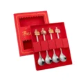 Set de cucharas de café de acero inoxidable con colgante de caballo rojo caja regalo 4 pzs - Set de 4 Piezas C / Natural