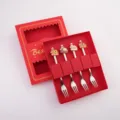 Set de tenedores de fruta de acero inoxidable con caja de regalo de Año Nuevo rojo. - Set de 4 Piezas D / Natural