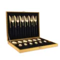 24-piece gold stainless steel cutlery set in luxury box, steak knife, fork, and spoon. - 24-Piece Set - Black Gold