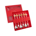Juego de cuchara y tenedor de año nuevo de acero inoxidable caja de regalo colgante - Juego de 6 Piezas B / Natural