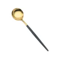 Stainless steel dinner spoon with glossy gold head and matte black handle for modern dining. - Dessert Spoon / Black & Gold