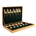 Stainless steel cutlery set 24 pieces golden flatware set with green handle in gift box - 24-Piece Set - Green Gold
