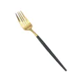 Modern black and gold stainless steel dinner fork with a sleek handle for elegant dining. - Dessert Fork / Black & Gold