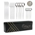 16-teiliges Besteckset aus Edelstahl Modernes Geschirr Messer Gabel Löffel Geschenkbox - 16-teiliges Set / Silber