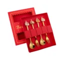 Set de regalo de cuchara y tenedor de acero inoxidable con dijes de caballo de dibujos animados. - Set de 4 Piezas A / Oro Titanio