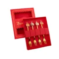 Bonito juego de tenedores de fruta de acero inoxidable con caja de regalo roja festiva. - Set de 4 Piezas D / Oro Titanio