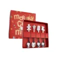 Set di cucchiai natalizi in acciaio inossidabile con scatola regalo, simpatici cucchiai. - Set da 4 Pezzi (In Scatola a Colori) / Set da 4 pezzi cucchiaini da caffè in scatola a colori - Colore naturale
