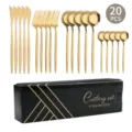 Hochwertiges 20-teiliges goldenes Edelstahl Besteckset mit eleganter Geschenkbox Geschirr. - 20-teiliges Set / Titangold