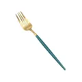 Luxury gold and teal stainless steel western table fork, elegant slim handle dinner cutlery. - Dessert Fork / Peacock Green Gold