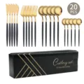 20-teiliges schwarz goldenes edelstahl besteck set luxus küche messer gabel löffel - 20-teiliges Set / Schwarz & Gold