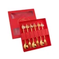 Juego de cucharas y tenedores de caballo de dibujos animados en caja de regalo roja festiva - Juego de 6 Piezas B / Oro Titanio