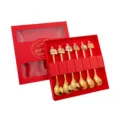 Set de cucharas de café doradas de acero inoxidable con colgantes de caballo de dibujos en caja. - Juego de 6 piezas C / Oro Titanio