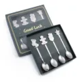 Set di cucchiai creativi natalizi in acciaio inossidabile con simpatico pupazzo di neve e dessert. - Set di 4 Pezzi (Scatola Verde) / Set da 4 pezzi cucchiaini da caffè in scatola verde portafortuna - Colore naturale