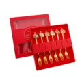 Acero Inoxidable Año Nuevo Dibujos Animados Caballo Colgante Tenedor Cuchara Caja Regalo - Set de 6 Piezas D / Oro Titanio