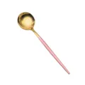 Stainless steel dessert spoon with gold bowl and pink handle, elegant tableware variant. - Dessert Spoon / Pink Gold