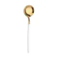 Gold stainless steel dessert spoon with white handle, elegant modern tableware variant. - Dinner Spoon / Platinum