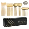 24-teiliges goldenes Besteckset aus Edelstahl mit moderner Geschenkbox, Küchengeschirr. - 24-teiliges Set / Titangold