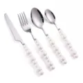 Set di posate da 4 pezzi in acciaio inossidabile con manico in ceramica perla bianca, elegante. - Set di 4 Pezzi / Bianco