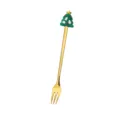 Goldene Edelstahl Kuchengabel mit süßem Silikon Weihnachtsbaum Anhänger für Kaffee. - Weihnachtsbaum Gabel / Gold