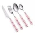 Set di posate in acciaio inossidabile con manico di perle rosa, coltello forchetta cucchiaio. - Set di 4 Pezzi / Rosa