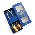 Golden stainless steel shovel spoon set in gift box, creative dessert and coffee cutlery. - Two-Piece Set / Gold/Blue Box