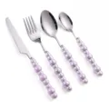 Posate in acciaio inossidabile con manico di perle viola, elegante set da quattro. - Set di 4 Pezzi / Viola